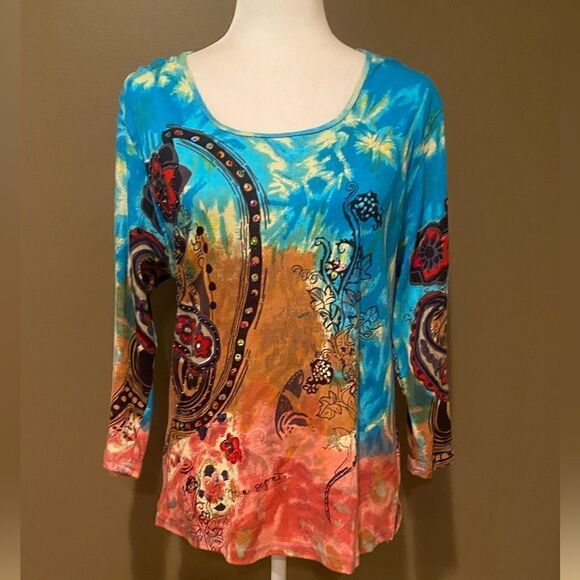 Jane Ashley 3/4 Length Sleeves Rhinestones Plus Size 1X - Picture 2 of 11